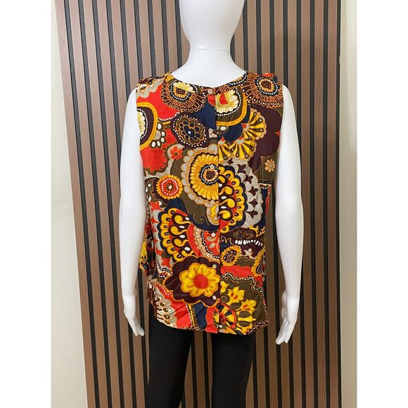 J. Crew Darwin Ratti Women's 12 Yellow Blouse Silk Tank Top Twill Ruffle Floral - Picture 2 of 8